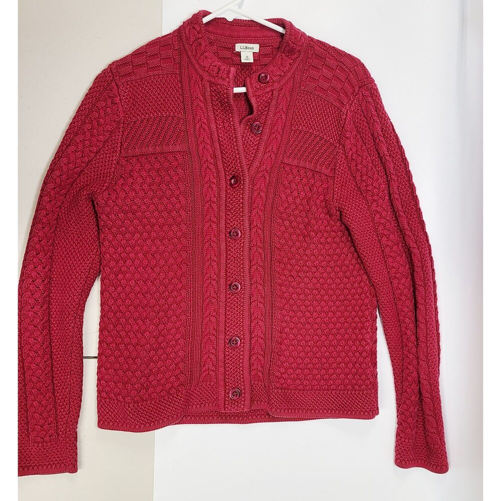 L.L. Bean Red Fisherman's 100% Cotton Cable knit Sweater Red Medium Women's